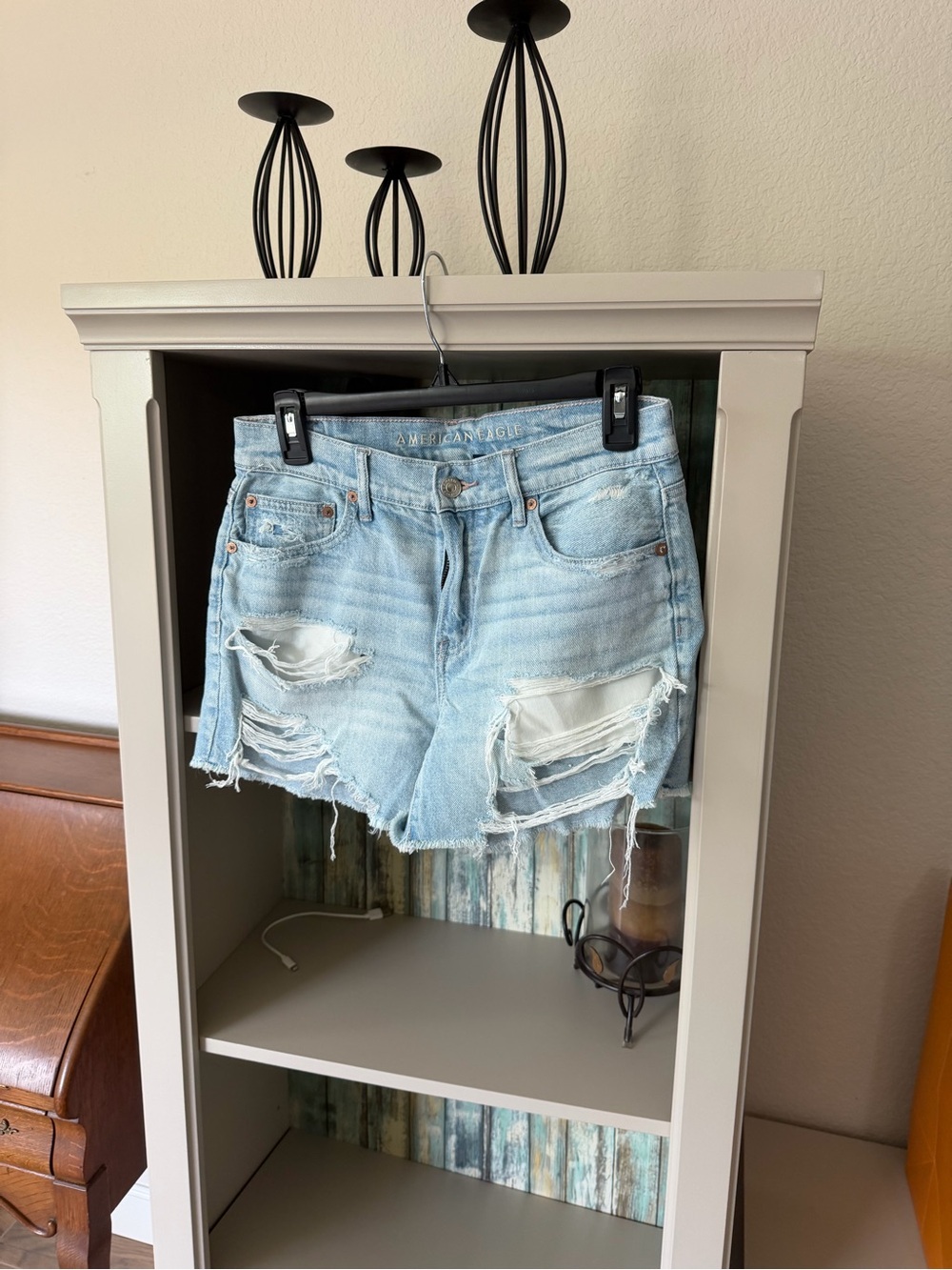 American Eagle Outfitters Light Blue Distressed Denim Cutoff Shorts